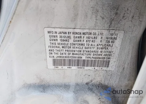 2012 Honda Fit from USA, damaged, VIN JHMGE8G37CS001894